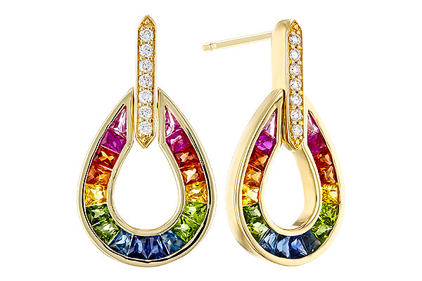 D329-49028: EARRINGS 1.18 MULTI-COLOR SAPP 1.25 TGW